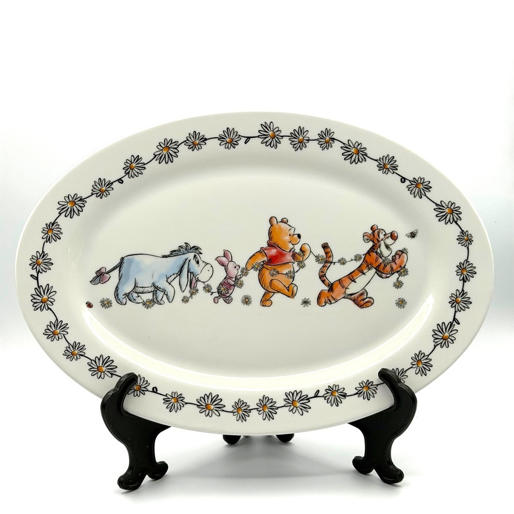 Disney‎ Winnie The Pooh Daisy Chain Ceramic Oval 14" Plate Serving Dish Platter